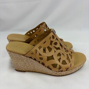 Brighton Womens Daria Leather Wedge Sandals Tan Size 6M Boho Vacation Resort